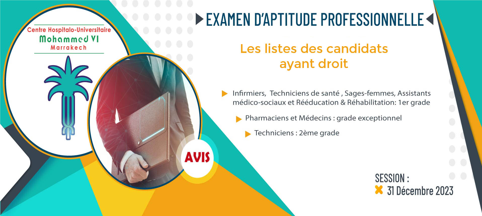 Les listes des candidats ayant droit à participer à l'examen d'aptitude professionnelle - Session: 31 Décembre 2023 