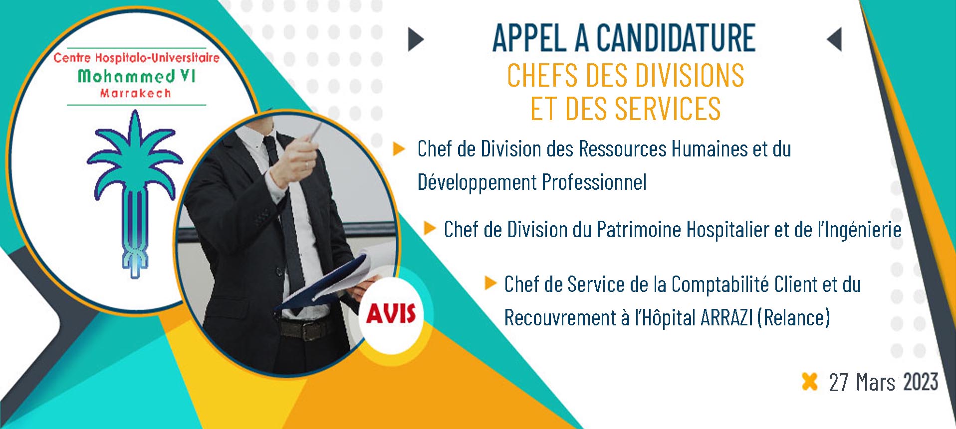 Appel à candidature pour occuper le poste de chef de division et chef de service - 27 Mars 2023