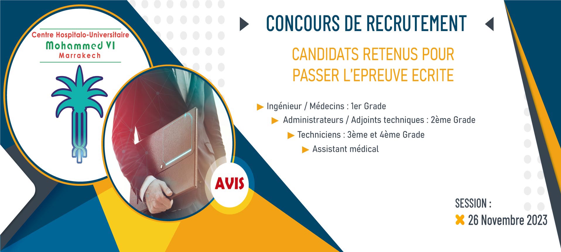 Listes des candidats retenus pour passer le concours de recrutement - Session 26 Novembre 2023