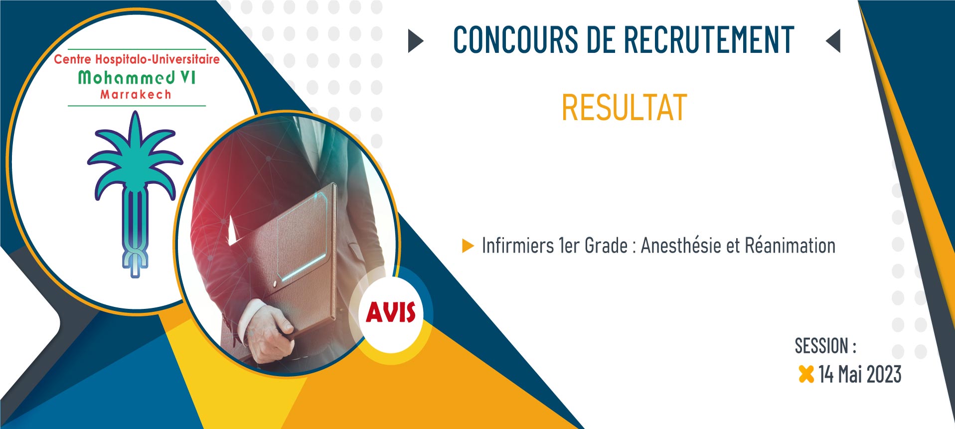 Résultat du concours de recrutement des infirmiers 1er Grade (Anesthésie et Réanimation) – Session: 14/05/2023