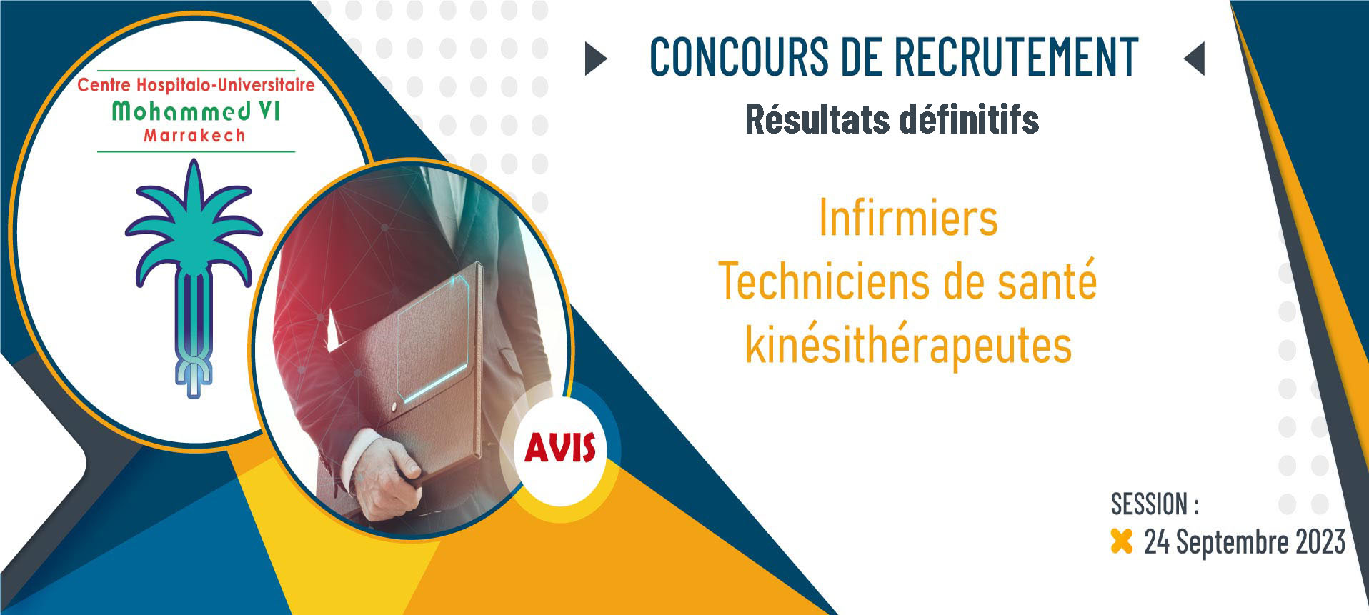 Résultats définitifs du concours de recrutement - Infirmiers - Techniciens de santé - Kinésithérapie - Session 24/09/2023