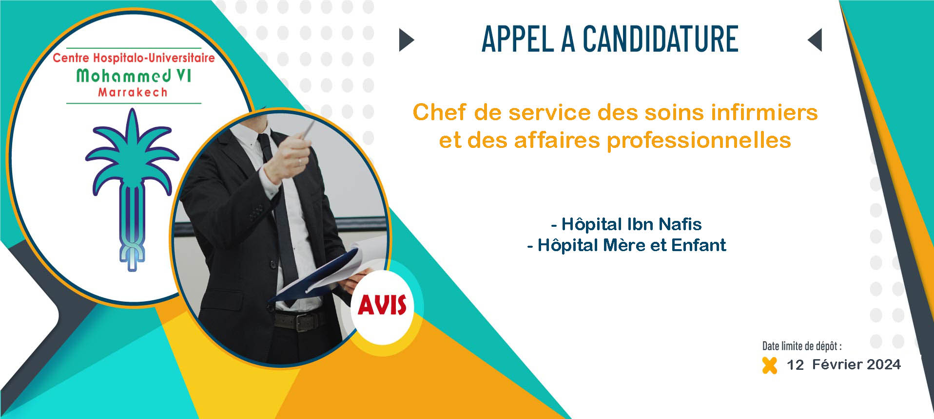 Appel à candidature pour occuper le poste de chef de service des soins infirmiers et des affaires professionnelles à l'HME et l'HIN