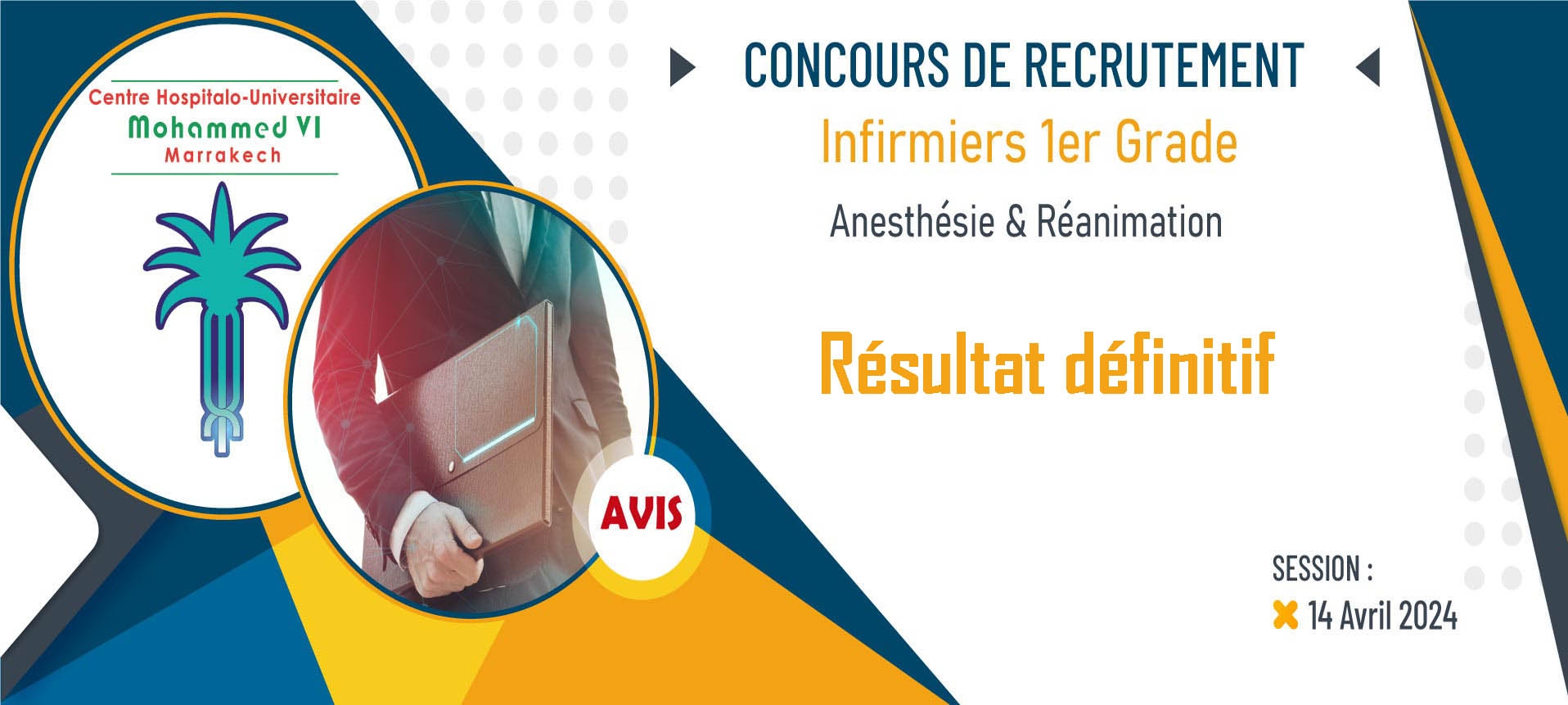 Résultat définitif du concours de recrutement des infirmiers (Anesthésie & Réanimation) - Session 14 Avril 2024