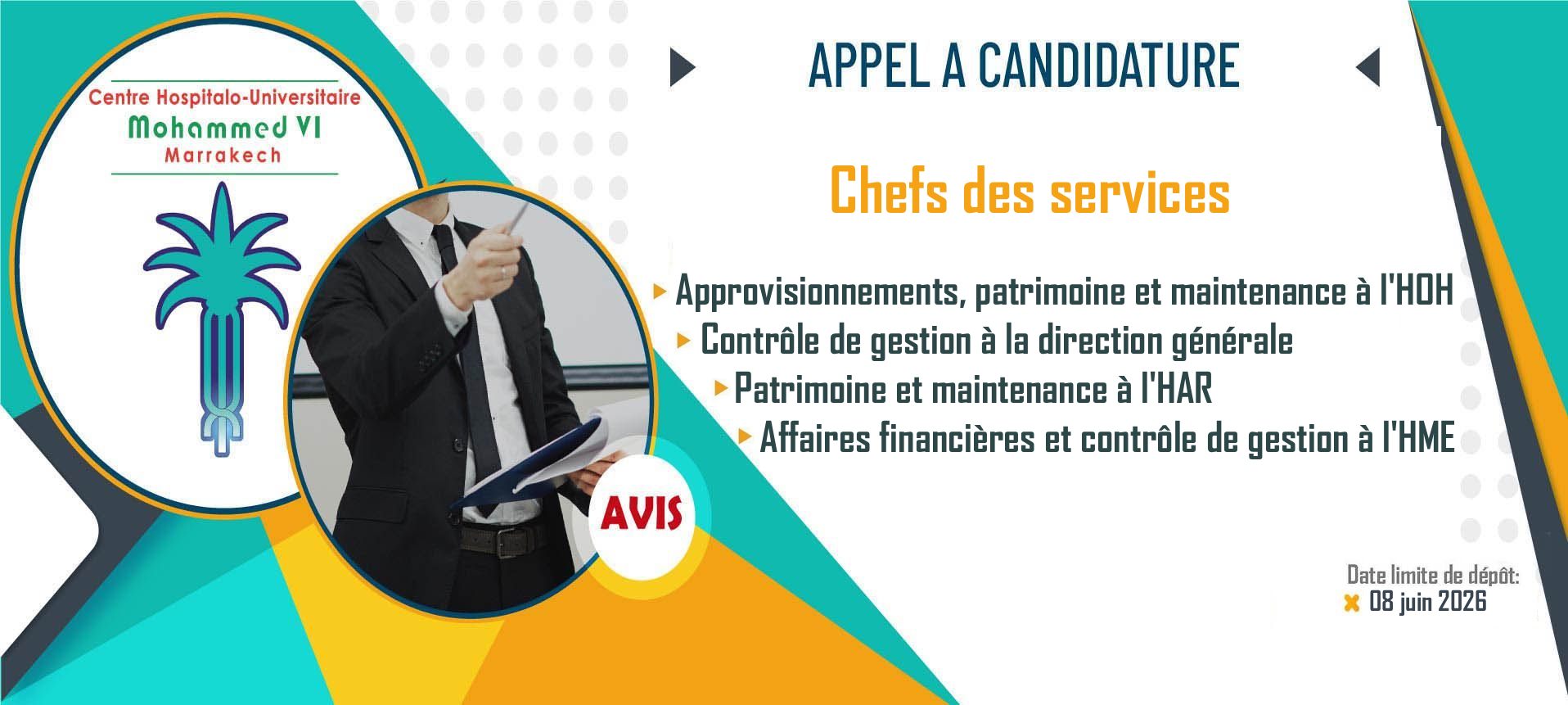 Appel à candidature pour occuper les postes des chefs des services au CHU de Marrakech - 08 Juin 2026