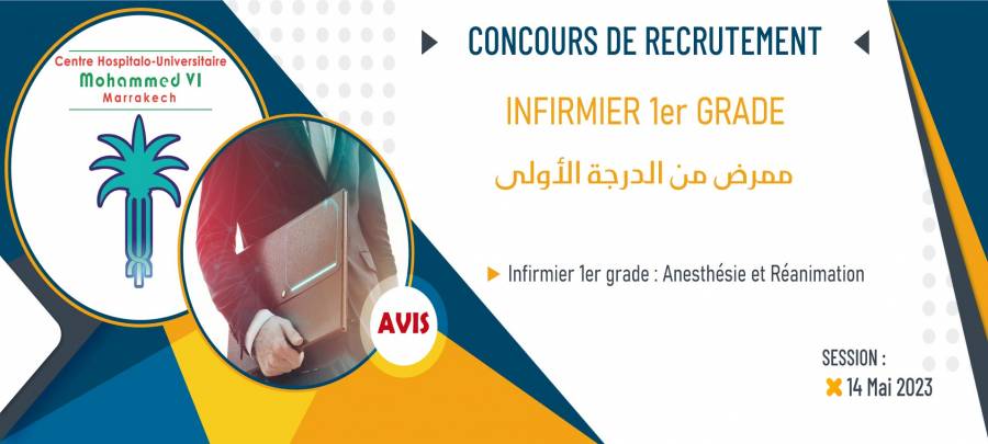 Concours de recrutement des infirmiers 1er grade (Anesthésie et Réanimation) - Session 14/05/2023