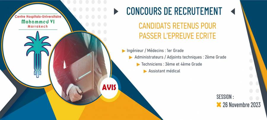 Listes des candidats retenus pour passer le concours de recrutement - Session 26 Novembre 2023