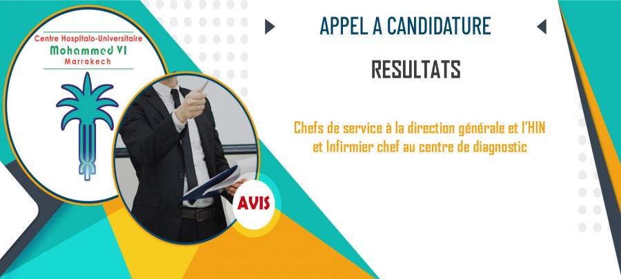 Résultats d'évaluation des candidats postulants pour occuper les postes des chef des services (DG+HIN) et infirmier chef au centre de diagnostic