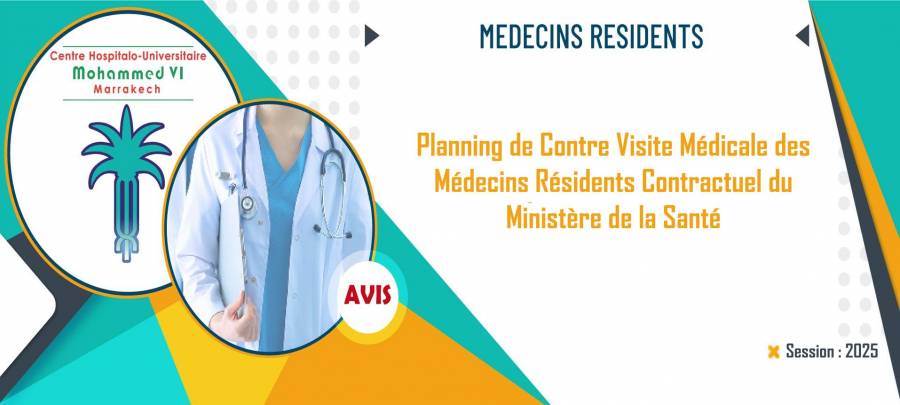 Planning de Contre Visite Médicale des Médecins Résidents Contractuel du Ministère de la Santé - Session: 2025